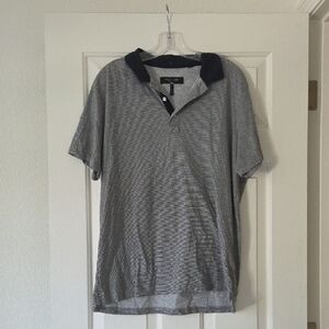 Rag & Bone Mens Navy/Grey Mini Stripe Short Sleeve Polo Shirt
